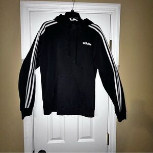 Adidas Men's Black Hoodie with White Stripes